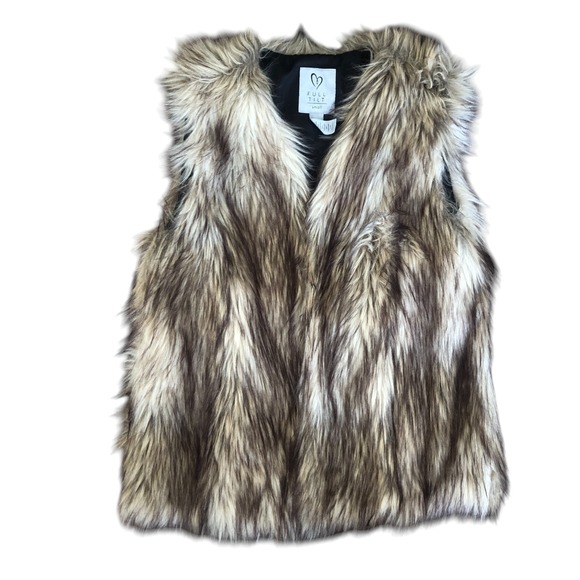 Womens Black Faux Fur Brown and Cream Soft Cozy Apres Ski Cozy Winter Vest Sz S - Picture 5 of 9